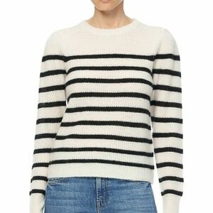 360 Cashmere Laurel Striped Cashmere Sweater, size L, Cream with Black Stripe